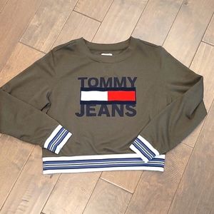 Womens Medium Tommy Hilfiger Sweatshirt, 90s Style Sweatshirt, Olive Green